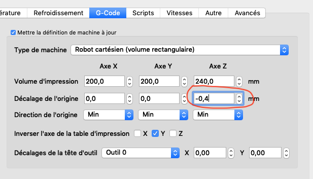 simplify3d valeur z =0